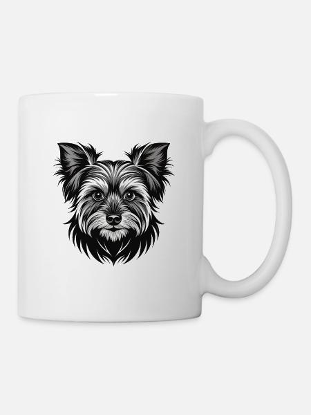Yorkshire Terrier Hundekopf - Tasse - Weiß
