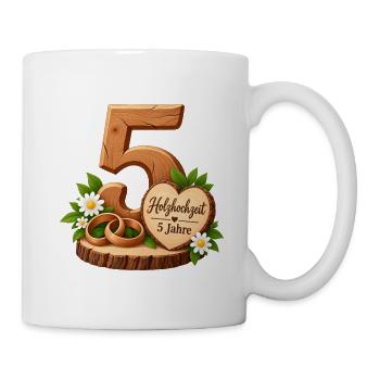 5.Hochzeitstag , Holzhochzeit , 5 Jahre  - Tasse - Weiß - Rechts