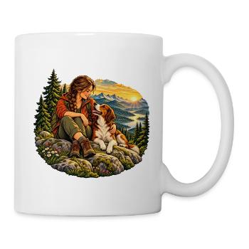 Wanderin mit Hund - Tasse - Weiß - Rechts