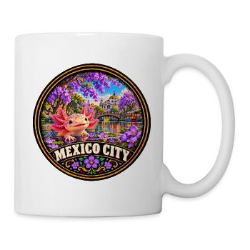 Mexiko Stadt Axolotl Lila Blumen Dschungel Urlaub - Tasse - Weiß - Rechts