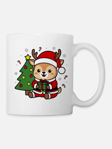 Süßes Kawaii-Hirsch-Weihnachtsbaum-Weihnachtsbaumgeschenk - Tasse - Weiß