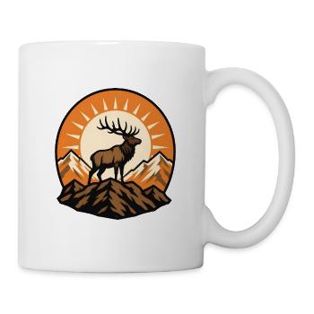Hirsch Berge Sonnenaufgang Natur Outdoor Vektor - Tasse - Weiß - Rechts