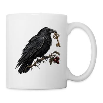 Rabe mit altem Schlüssel – Gothic Art - Tasse - Weiß - Rechts