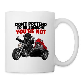 Schwarzes Schaf auf einem Motorrad und Wolf - Tasse - Weiß - Rechts