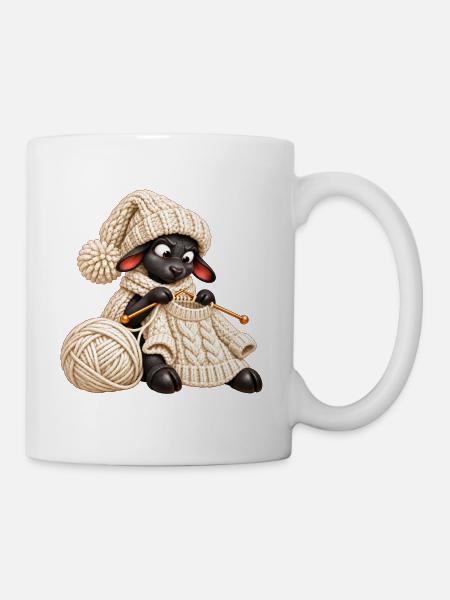 Schwarzes Schaf strickt einen Wollpullover - Tasse - Weiß