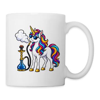 Einhorn mit Shisha – Fantasievolles Motiv - Tasse - Weiß - Rechts