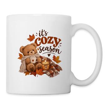 Kuschelige Herbstzeit mit Teddybär und Kerze - Tasse - Weiß - Rechts