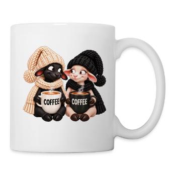 Schwarz-Weiß Schaf mit Kaffee - Tasse - Weiß - Rechts