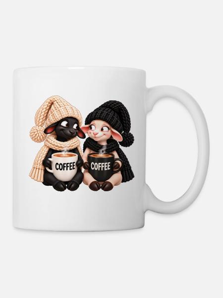 Schwarz-Weiß Schaf mit Kaffee - Tasse - Weiß