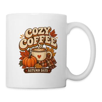 Cozy Coffee Autumn Days T-Shirt Retro Gemütlich - Tasse - Weiß - Rechts