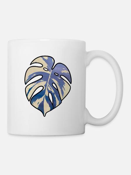 Blaues Tropisches Monsterablatt - Tasse - Weiß