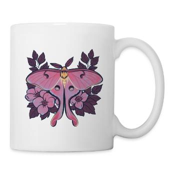 Pink Moon Moth im Blumenrahmen - Tasse - Weiß - Rechts
