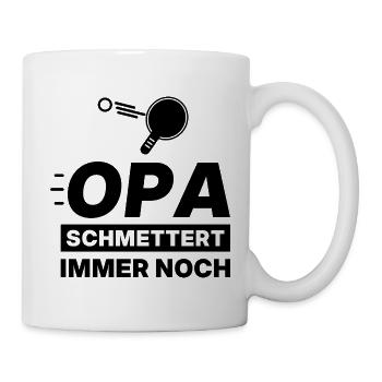 Opa schmettert immer noch – Tischtennis Shirt - Tasse - Weiß - Rechts