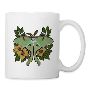Üppiger Mondfalter zwischen gelben Blüten - Tasse - Weiß - Rechts