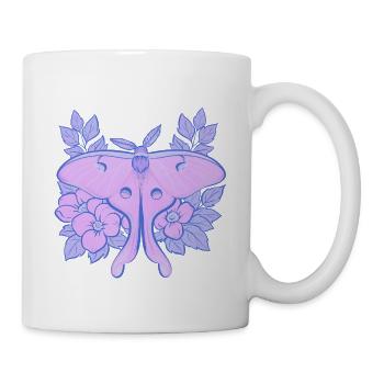 Pastell-Mond-Motte und Hibiskus-Floral - Tasse - Weiß - Rechts