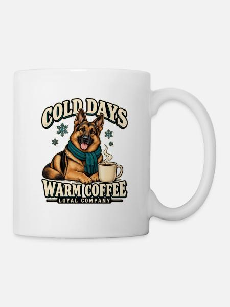 Schäferhund mit Kaffee – Kalte Tage Warmer Kaffee - Tasse - Weiß
