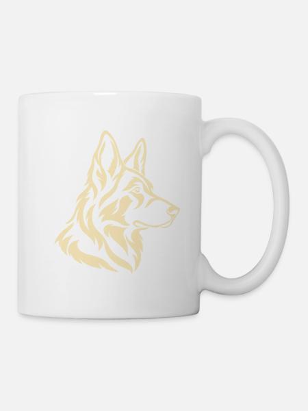Schäferhund Linienkunst – Minimalistisches Porträt - Tasse - Weiß