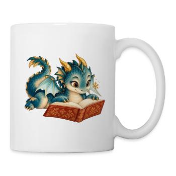 Blaues Drachen-Lesebuch - Tasse - Weiß - Rechts