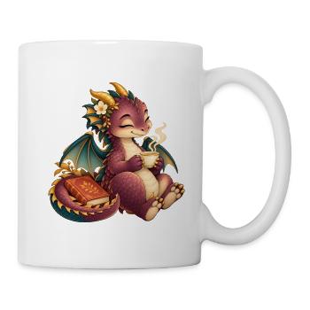 Süßer Drachentee und Buch - Tasse - Weiß - Rechts