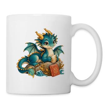 Seedrache mit Buch - Tasse - Weiß - Rechts
