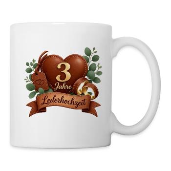 3.Hochzeitstag , Lederhochzeit 3 Jahre  - Tasse - Weiß - Rechts