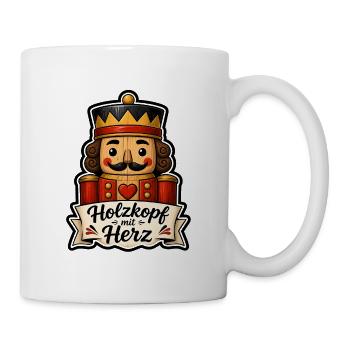 Holzkopf mit Herz Nussknacker Volkskunst Shirt - Tasse - Weiß - Rechts