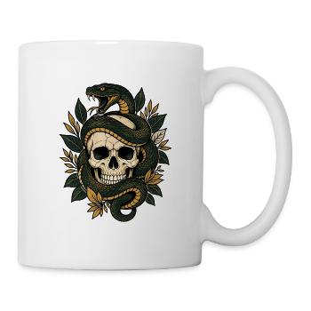 Totenkopf Schlange Blätter Gothic Skull Shirt - Tasse - Weiß - Rechts