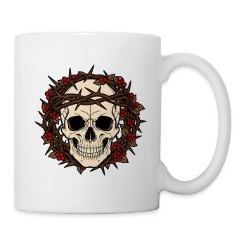 Totenkopf Dornenkronen Beeren Gothic Skull Shirt - Tasse - Weiß - Rechts