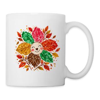Fröhliche Herbstblume – Bunte Blattblütenblätter - Tasse - Weiß - Rechts