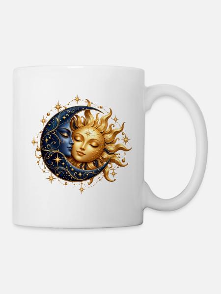 Himmlischer Mond und Sonne - Tasse - Weiß