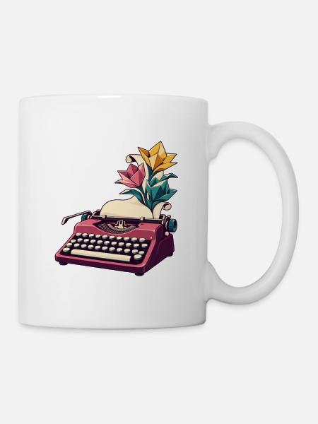 Schreibmaschine baut einen Papiergarten an - Tasse - Weiß