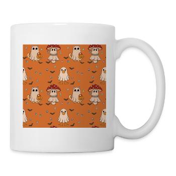 Halloween Katzen Geister Pilz Muster - Tasse - Weiß - Rechts