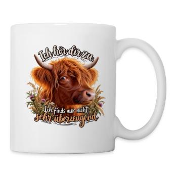Highland Kuh Zuhören Spruch - Tasse - Weiß - Rechts