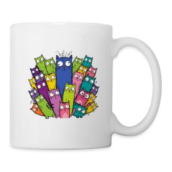 Bunte Katzen Crazy Cat Lady Lustig T-Shirt - Tasse - Weiß - Rechts