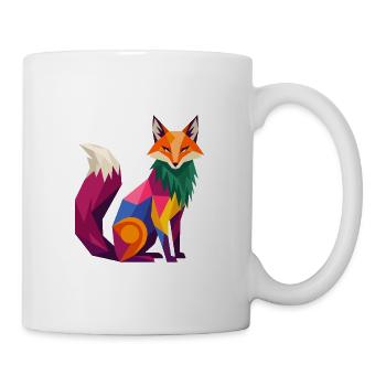 Bunter Fuchs Geometrisch Low Poly Wald T-Shirt - Tasse - Weiß - Rechts