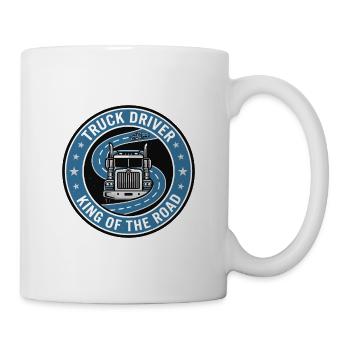 Lkw-Fahrer-König der Straßen-Sattelschlepper-Abzeichen-Geschenk - Tasse - Weiß - Rechts