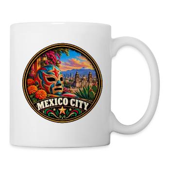 Mexiko City Bunte Maske mit Kakteen und Blumen - Tasse - Weiß - Rechts