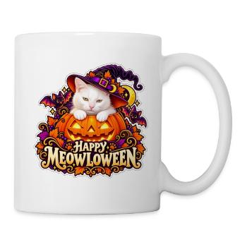 Meowloween: Die Katze im Halloween-Kürbis - Tasse - Weiß - Rechts
