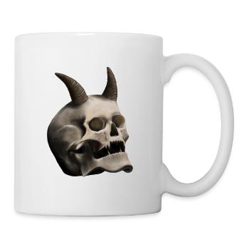 Totenkopf mit Hörnern - Teufelsschädel - Tasse - Weiß - Rechts
