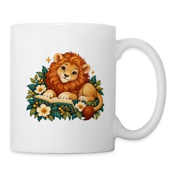 Löwenjunges Leser zwischen Blumen - Tasse - Weiß - Rechts