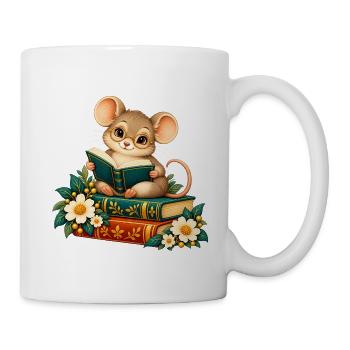 Lesermaus zwischen Büchern und Blumen - Tasse - Weiß - Rechts