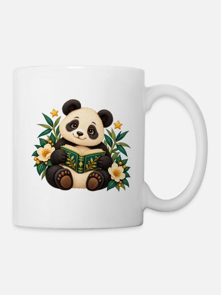 Panda-Leser unter Blumen - Tasse - Weiß