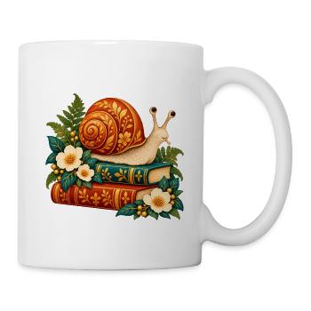 Goldene Schnecke auf verzierten Büchern - Tasse - Weiß - Rechts