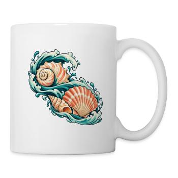 Muscheln auf einem Ozeanband - Tasse - Weiß - Rechts