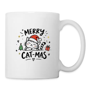 Merry Cat-Mas – Katze mit Weihnachtsmütze - Tasse - Weiß - Rechts