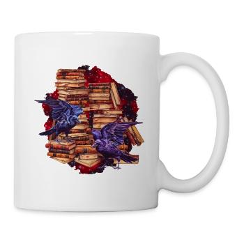 Dark Academia Raben Bücher Gothic T Shirt - Tasse - Weiß - Rechts