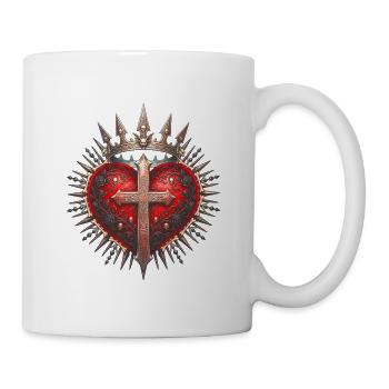 Dark Fantasy Herz Kreuz Gothic Biker Shirt - Tasse - Weiß - Rechts