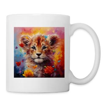 Löwenbaby – buntes Tiermotiv - Tasse - Weiß - Rechts