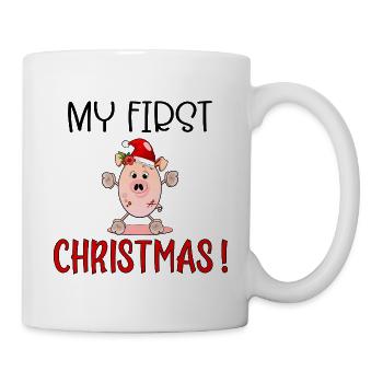 Erste Weihnachten, Ferkelbaby, Englisch - Tasse - Weiß - Rechts
