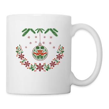 Weihnachtskranz mit Vogelbeeren - Tasse - Weiß - Rechts